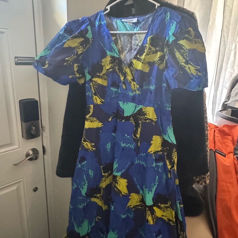 Christopher John Rogers Blue and Yellow Midi Dress